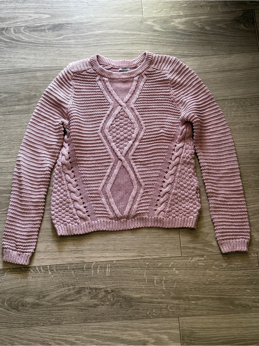 Charlotte Russe Dusty Pink Cable Knit Crewneck Sweater